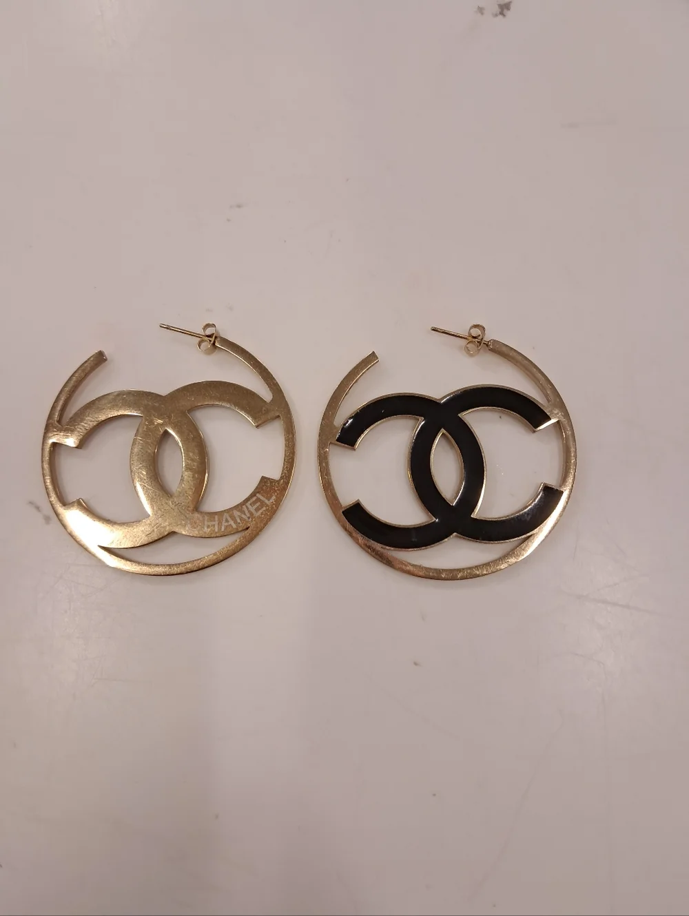 Gold and Black Double CC Hoop Earrings - Picture 3 of 3